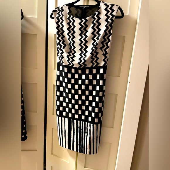 Joseph Ribkoff size 4 midi black & white Geometric design dress - Picture 1 of 11